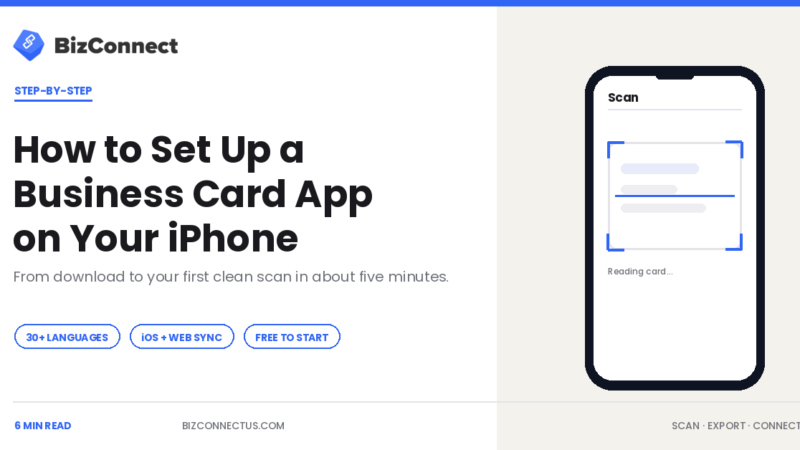 Setting up a business card app on an iPhone to scan and save contacts