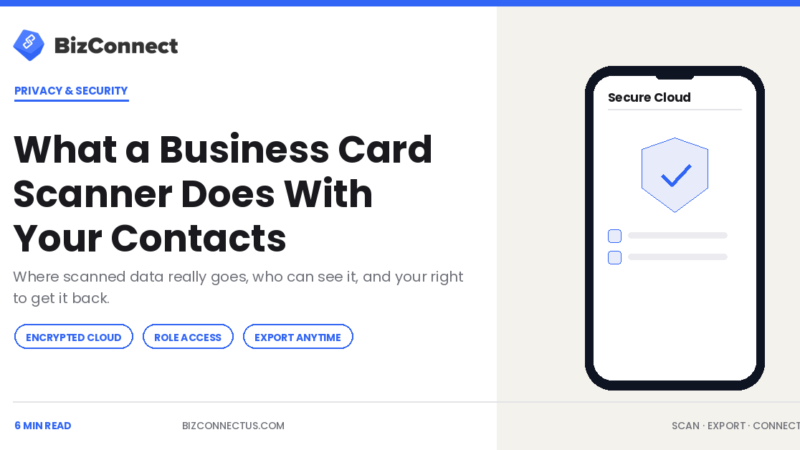 Business card scanner data protected in secure cloud storage