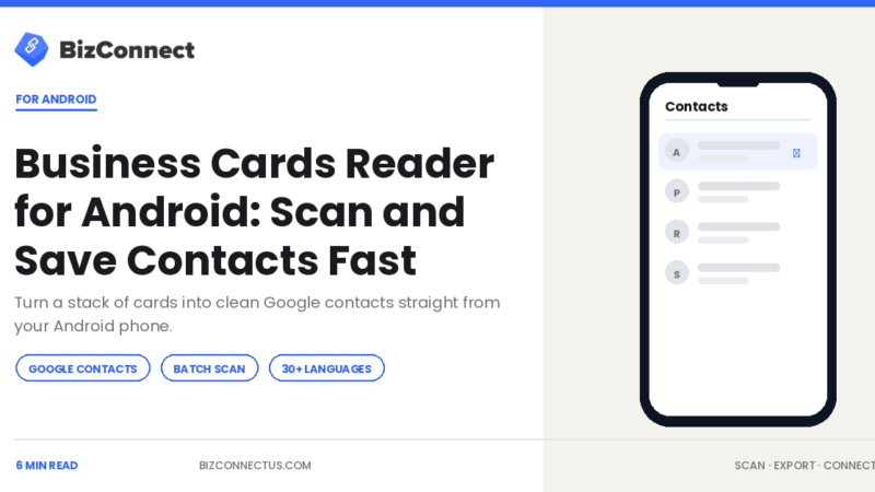 Business cards reader app scanning a card on an Android phone