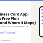 Free business card app plan showing export options on a phone