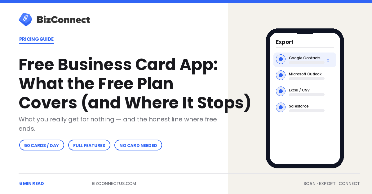 Free Business Card App: What the Free Plan Covers (and Where It Stops)
