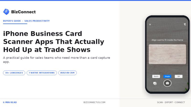 iPhone business card scanner at a trade show
