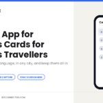 Business traveller scanning a card with the best app for business cards