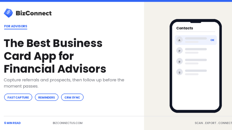 Financial advisor scanning a prospect's business card