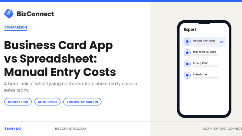 Business card app compared with a manual contact spreadsheet