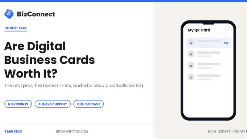 Person weighing up a digital business card on a phone