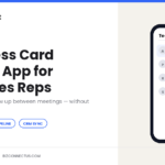 Field sales rep using a business card scanner app between meetings