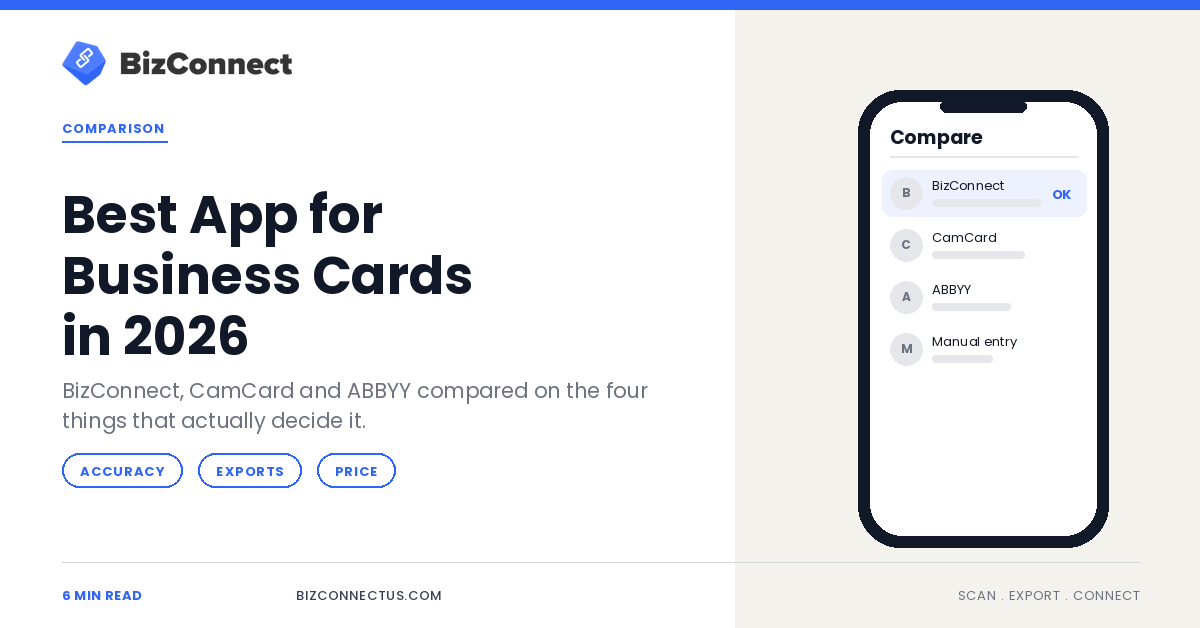 Best App for Business Cards in 2026: BizConnect vs CamCard vs ABBYY, Compared
