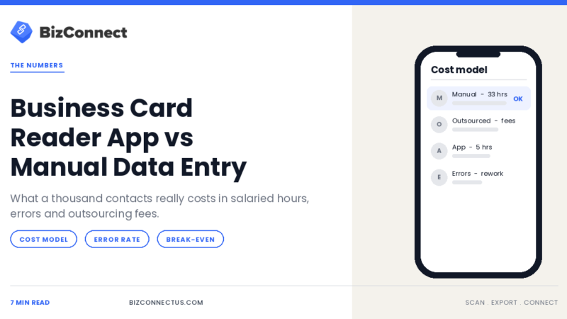 Cost comparison of a business card reader app versus manual data entry
