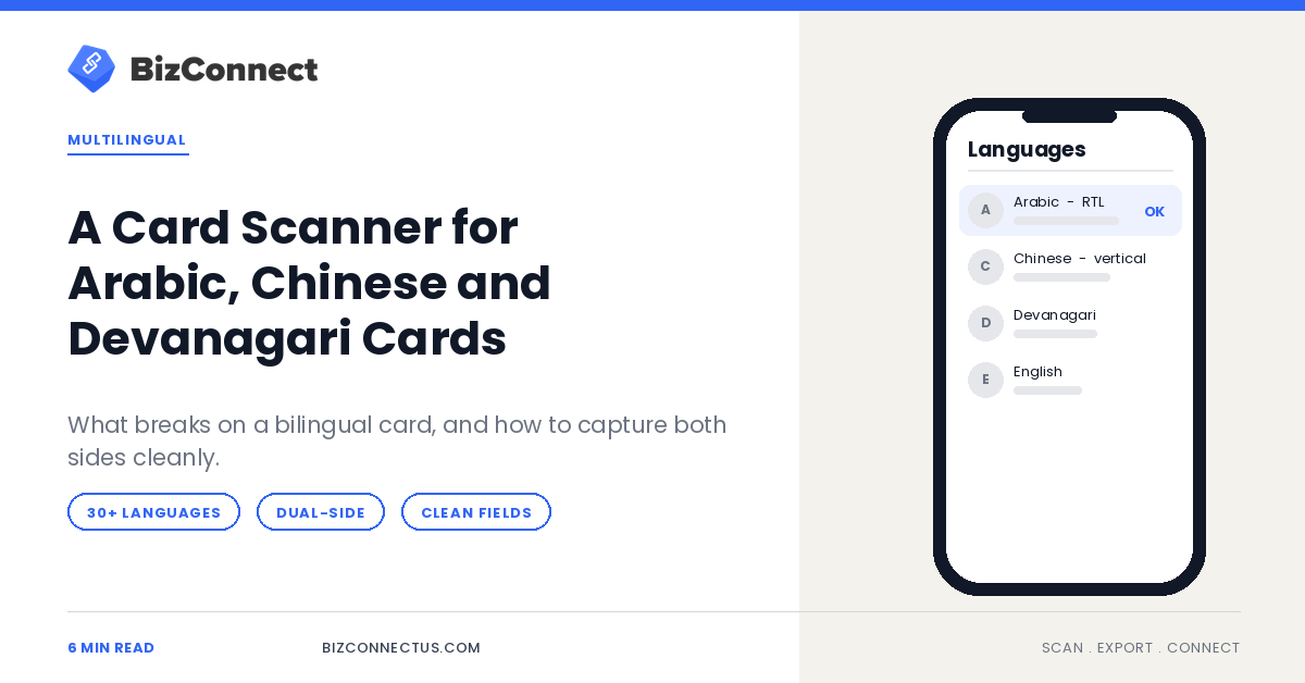 Card Scanner for Multi-Language Cards: Arabic, Chinese and Devanagari Scripts
