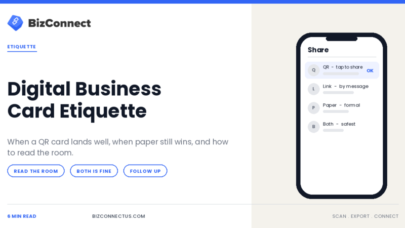 Sharing a digital business card by QR code at a networking event