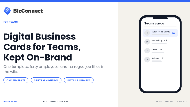 Team of employees using on-brand digital business cards