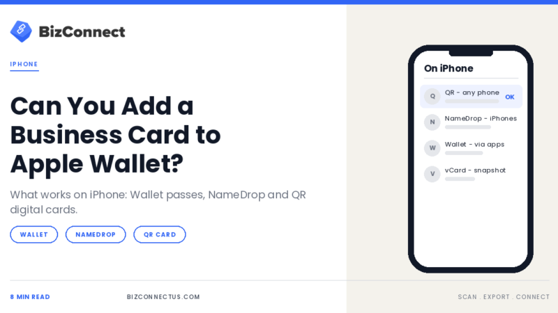Sharing a business card from an iPhone with Apple Wallet, NameDrop and a QR code