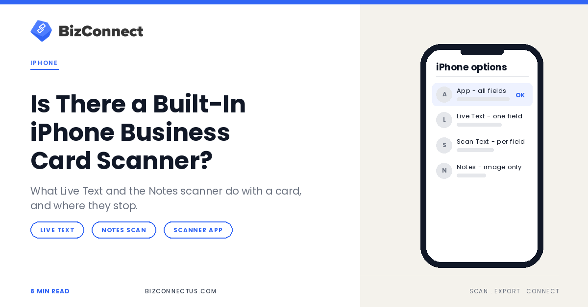 Is There a Built-In iPhone Business Card Scanner? Live Text vs a Scanner App