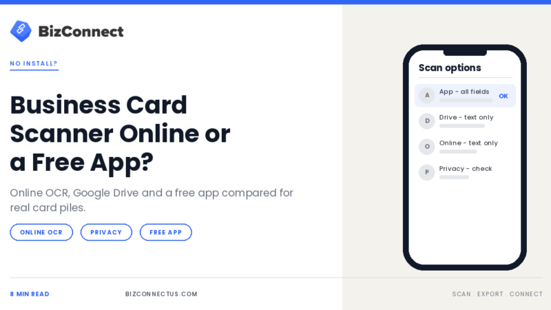 Online business card scanner compared with a free business card app
