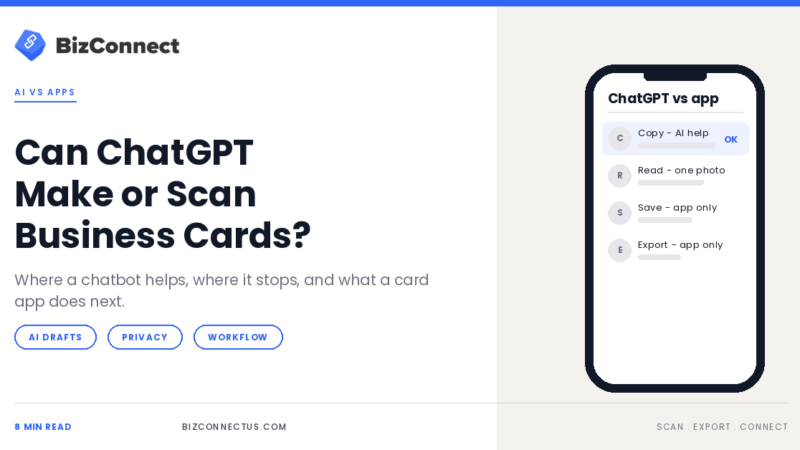 ChatGPT compared with a business card app for designing and scanning business cards