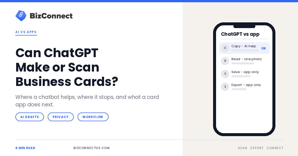 Can ChatGPT Make or Scan Business Cards? Where AI Ends and a Business Card App Begins