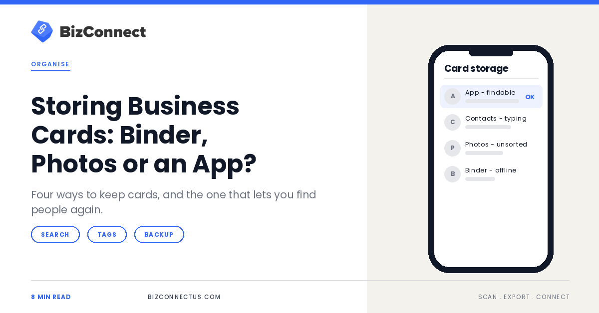 Storing Business Cards: Binder, Phone Photos or the Best App for Business Cards?